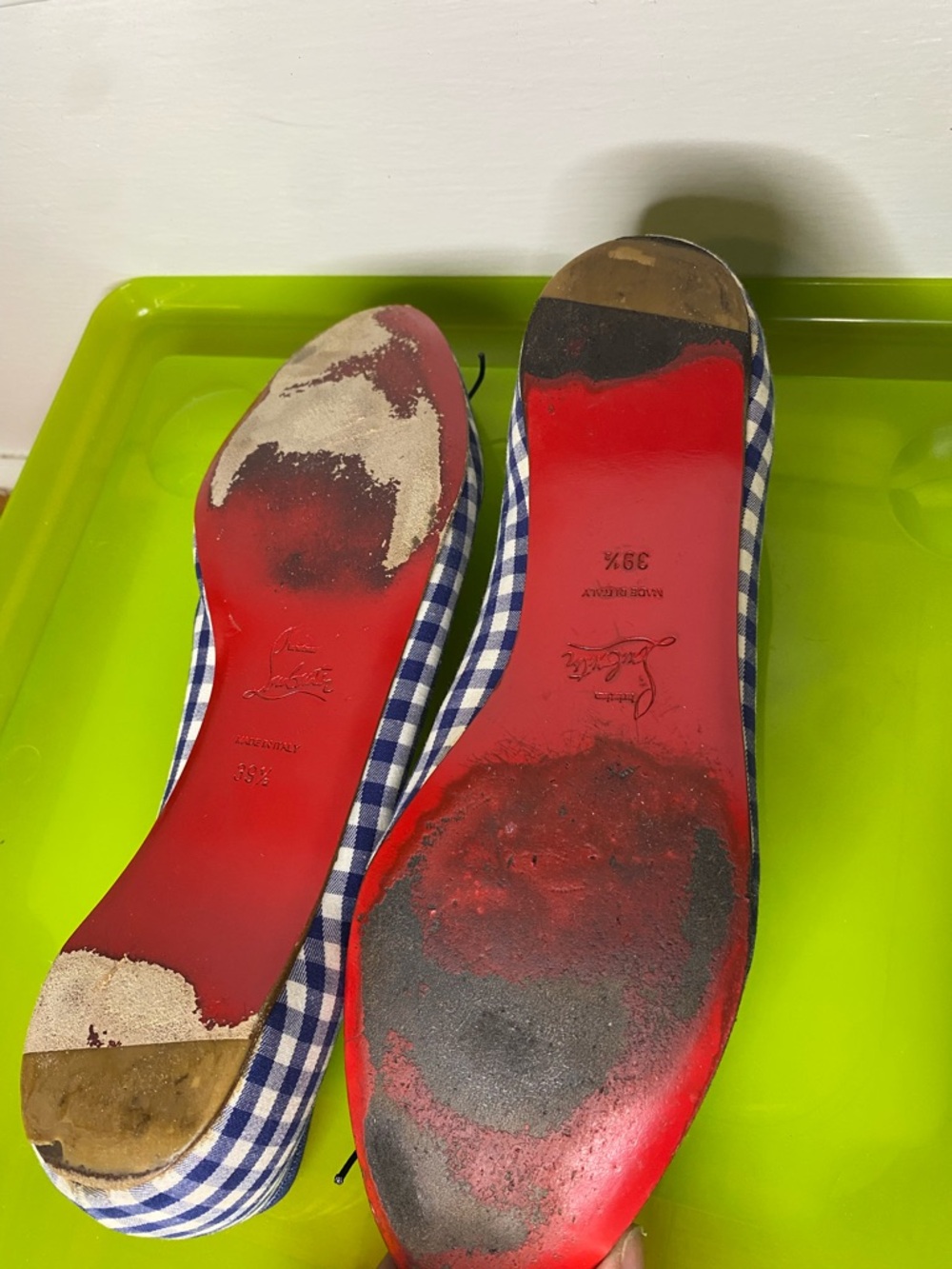 Christian Louboutin Blue and White Gingham Ballet Flats - Picture 4 of 11